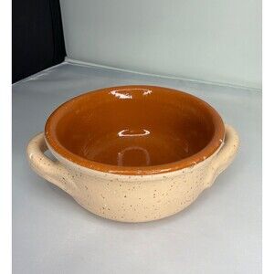 Vintage De Silva Italy Terracotta Soup Bowl Orange Glaze Double Handle Crock